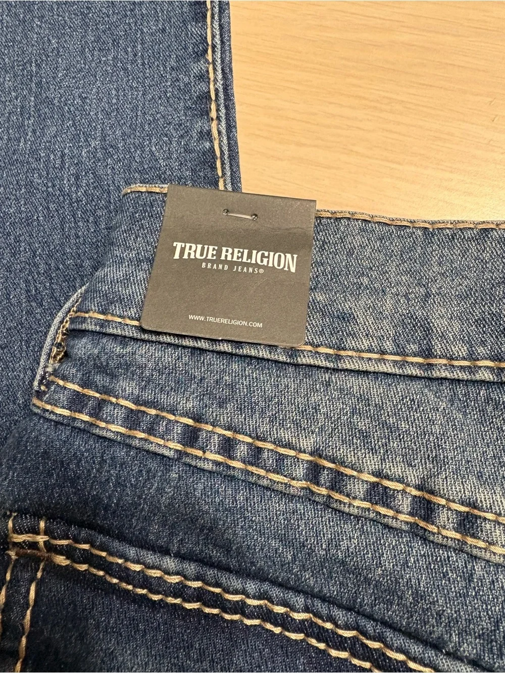 True Religion Men's Relaxed Slim Jeans - Mid Blue Denim with Contrast Stitching